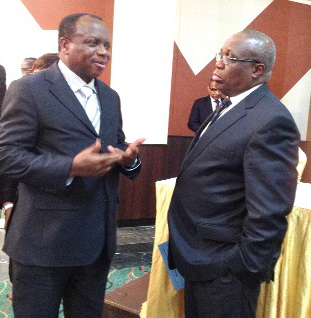 Mr Millison Narh (left), a Deputy Governor, BoG, with Dr Henry Kofi Wampah, the Governor, at the workshop.