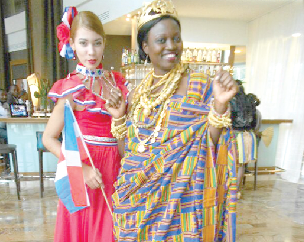 Ms Kawra (right) and a colleague contestant in Equatorial Guinea.