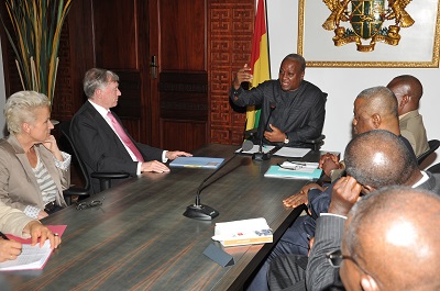  President Mahama having discussions with Former  President Horst Kohler of Germany at the Flagstaff House in Accra. Picture: EBOW HANSON