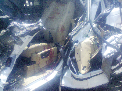 The mangled Range Rover SUV