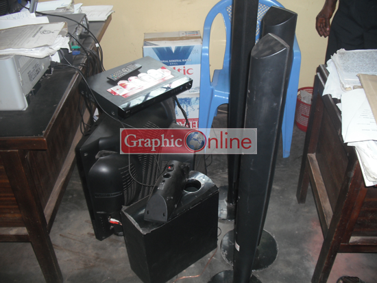 • A television set, a DVD player, a sound system and three speakers retrieved from the suspect’s residence.