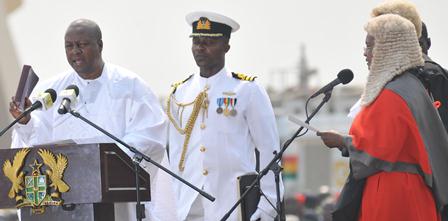 President John Mahama being sworn into office by Chief Justice, Georgina Theodora Wood