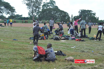 Some BECE candidates preparing for the next paper on the same field where the incident occured
