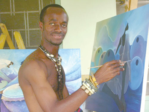 Samuel in his studio painting