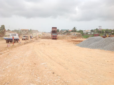 A section of the road under construction