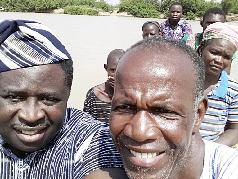 Victory in sight: Dr Sakara and Yahaya crossing the White Volta