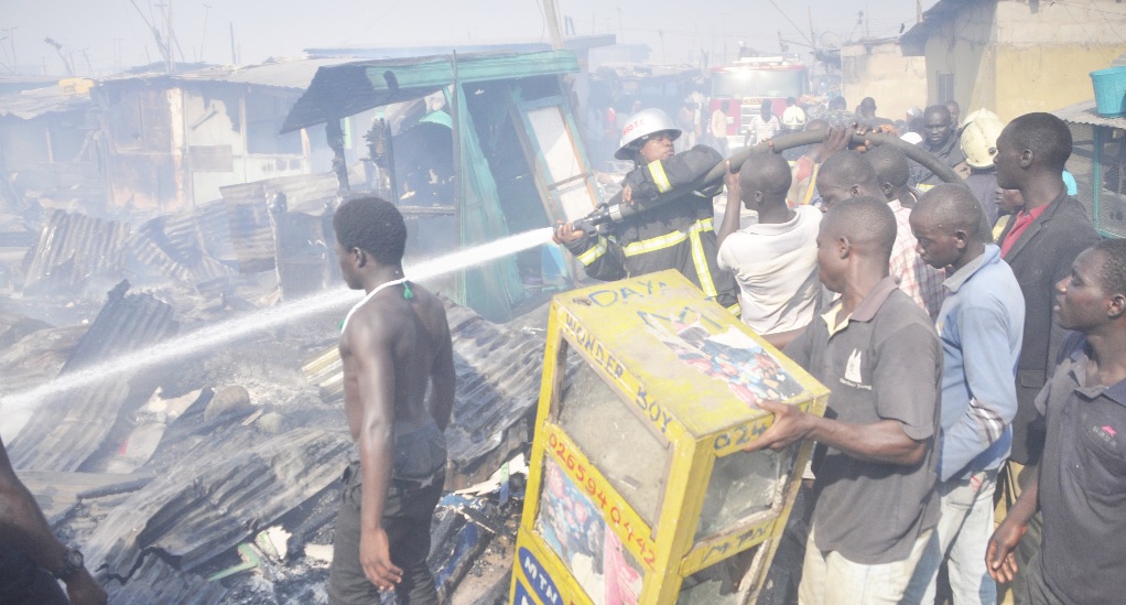 The affected people helping fire service personnel to quench the fire at Sodom and Gomorrah. 