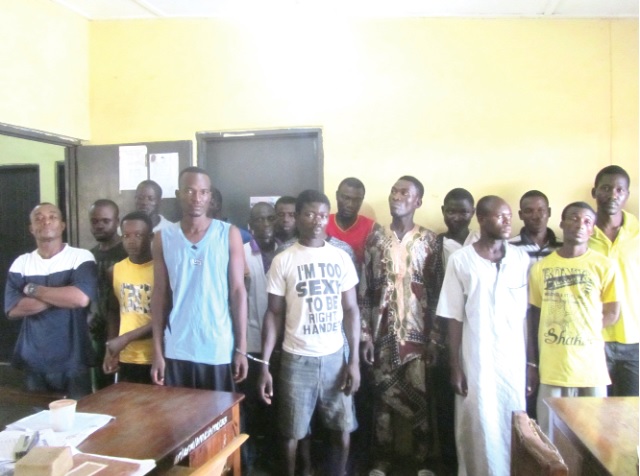 A line up of the suspected criminals at the Ashaiman Divisional Police Station.