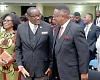  Prof. Philip Ebow Bondzi-Simpson (2nd from left), Founding Dean, Faculty of Law of the University of Cape Coast, interacting with Prof. Bill Puplampu (right), Vice-Chancellor, Central University, after his lecture in Accra. Picture: ELVIS NII NOI DOWUONA 