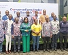 James Boateng (4th from right), 2018 National Best Farmer, with Prof. Felix Ankomah Asante (3rd from left), Pro-Vice-Chancellor for Research, Innovation and Development, University of Ghana; Dr Henry Anim Somuah (right), Director of Operations, Agromite Limited; Patricia Obo-Nai (4th from left), Chief Executive Officer, Telecel Ghana, and some dignitaries after the forum. Picture: ELVIS NII NOI DOWUONA 
