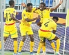 oseph Opoku (with hands raised) is joined by his teammates to celebrate Ghana's winning goal against the Central African Republic today