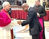 Samuel Okudzeto Ablakwa (right), Foreign Affairs Minister, exchanging pleasantries with Pope Leo XIV (left) at the ceremony