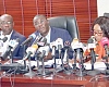 Dr Mohammed Amin Adam (middie), former Finance Minister,  addressing the news conference. Picture: Elvis Nii NOI Dowuona