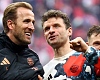  Bayern Munich's Harry Kane (left) and Thomas Muller react after the match