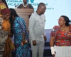 Linda Ocloo (right), Greater Accra Regional Minister, interacting with Prof. George Oduro (2nd from right), Chairman of the National Educational Planning Committee, after the opening session of the Education Forum. With them are Rita Akosua Awatey (2nd from left), Eastern Regional Minister, and Prof. Goski Alabi (left), a member of the committee.  Picture: SAMUEL TEI ADANO