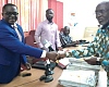 • Ben Nunoo Mensah (right), former GOC President, symbolically passed the baton to his successor, Richard Akpokavie, at yesterday's ceremony 