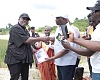 Emmanuel Armah-Kofi Buah (right), Minister of Lands and Natural Resources, handing over the project site to Nana Kyeame Ampratwum, Lead Operational Director, RM Ecorestore