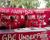 Sam Nat Kevor (middle), Chairman, GBC Local Union, addressing the press conference. With him are other union executives