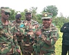 Air Vice Marshall Patrick Agyen Frimpong (right), Ghana Air Force Commander, with Air Commodore Kwabena Kissiedu Manukure-Atiemo (left), Commander of the Tactical Air Command at Bui of the Ghana Air Force, and other sector commanders at the proposed Air Force Base