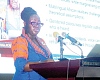 Prof. Nana Aba Appiah Amfo (left), Vice-Chancellor, UG, delivering the lecture. Pictures: ERNEST KODZI