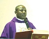 A section of participants listening to Rev. Fr Sixtus Evans Appiah Kyeremeh (inset),  Priest in charge of St. James Seminary and Senior High School, delivering the sermon 