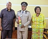 President Mahama (left) and Vice-President Prof. Naana Jane Opoku-Agyemang (right) with IGP Christian Tetteh Yohuno after the ceremony