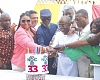 Johnson Asiedu Nketiah (middle), National Chairman, National Democratic Congress, being assisted by Fifi Fiavi Kwetey (3rd from right), General Secretary; Barbara Serwaa Asamoah (2nd from right), Deputy General Secretar, and some party executives to cut the cake to mark the 33rd anniversary of the party. Picture: ELVIS NII NOI DOWUONA 