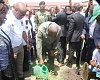 President John Dramani Mahama watering a seedling to commemorate the World Environment Day celebration in Accra. With him is Ibrahim Murtala Mohammed (2nd from left), Minister of Environment, Science and Technology,  and Dzifa Abla Gomashie (left), Minister of Tourism, Arts and Culture. Picture: SAMUEL TEI ADANO