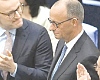 •Friedrich Merz (right) with a colleague MP in the German Bundestag 
