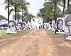 Photographs of murdered former officials displayed along a highway in Monrovia