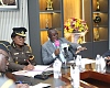 Justice Paul Baffoe-Bonnie (right), the Chief Justice, speaking at the meeting during his visit. On his right is Patience Baffo-Bonnie, Director-General, Ghana Prisons Service.  Picture: BENEDICT OBUOBI