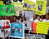 Family members of Venezuelan migrants held in El Salvador's Terrorism Confinement Center (CECOT) prison protest outside the United Nations building in Caracas on April 22 [Leonardo Fernandez Viloria/Reuters]