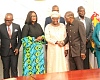 Alban Sumana Kingsford Bagbin (3rd from right), Speaker of Parliament, exchanging pleasantries with Seynabou Ndiaye Diakhate (4th from left), Chairperson of the African Union (AU) Advisory Board Against Corruption, after the meeting. Those with them are members of the delegation from the AU Advisory Board Against Corruption
