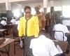 Professor Smile Gavua Dzisi (in front), Deputy Director-General of the Ghana Education Service, at the Accra High School examination centre