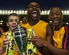 Emmanuel-Thomas (centre) captained Arsenal to FA Youth Cup victory, aged 16. His team-mates included future England star Jack Wilshere (left)