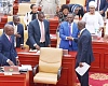 Dr Dominic Ayine (2nd from right), Attorney-General, and the other members of the Majority  side of Parliament congratulating Dr Cassiel Ato Forson (right), Minister of Finance, following his budget presentation  Picture: ELVIS NII NOI DOWUONA 