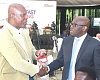 Ato Afful (left), Managing Director, Graphic Communications Group Ltd, interacting with Kwamina Asomaning, Chief Executive, Stanbic Bank Ghana, during the Graphic Business/Stanbic Bank breakfast meeting. Picture: ELVIS NII NOI DOWUONA 