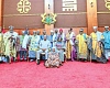 President John Mahama and Vice-President Prof. Naana Jane Opoku-Agyemang (seated) with the delegation from the Nayiri, Overlord of Mamprugu, at the Jubilee House