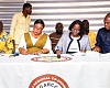 Linda Akweley Ocloo (2nd from left), Greater Accra Regional Minister, together with Samuel Tetteh Quarshie Morton (left), Municipal Chief Executive, Kpone Katamanso Municipal Assembly, and the members of the Greater Accra Regional Coordinating Council signing the performance contract. Picture: ELVIS NII NOI DOWUONA 