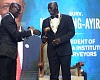 Dr Anthony Arko-Adjei (left), outgone president, Ghana Institution of Surveyors, symbolically handing over to Kofi Obeng-Ayirebi, his successor, during the investiture. Picture: BENEDICT OBUOBI