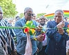 President John Dramani Mahama (2nd from left) cutting the tape to inaugurate the Yamoransa Model ICT Centre at Damongo