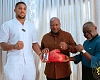 Anthony Joshua (left),  with President John Mahama (middle) and Azumah Nelson, Ghana's legendary boxer 