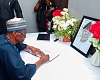 Alban Sumana Kingsford Bagbin, Speaker of Parliament, signing the book of condolence at the residence of Alhaji Muniru Mohammed Limuna, the acting Deputy National Security Coordinator