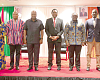 President John Dramani Mahama (4th from left) and Hakainde Hichilema (4th from right), President of Zambia, with some government officials who accompanied President Mahama.