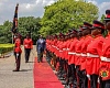 Dr Edward Omane Boamah, Minister of Defence, inspecting the parade at the Ghana Military Academy