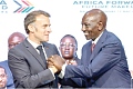 President Emmanuel Macron and President William Ruto exchanging pleasantries at the Africa Forward Summit 2026 in Nairobi, Kenya