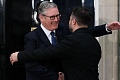 Sir Keir Starmer and Volodymyr Zelenskyy sharing a hug outside of 10 Downing Street on Sunday