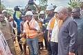 President John Mahama (right), being taken through the ongoing Ghana Education Trust Fund (GETFUND) New Targeted and Emergency Projects (NTEmP) at the Sunyani Senior High School (SHS).