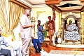 Kwame Governs Agbodza, Minister of Roads and Highways, briefing the Asantehene, Otumfuo Osei Tutu II, during a courtesy call on him at the Manhyia Palace