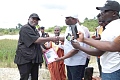 Emmanuel Armah-Kofi Buah (right), Minister of Lands and Natural Resources, handing over the project site to Nana Kyeame Ampratwum, Lead Operational Director, RM Ecorestore